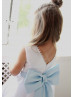 White Satin Flower Girl Dress With Blue Bow